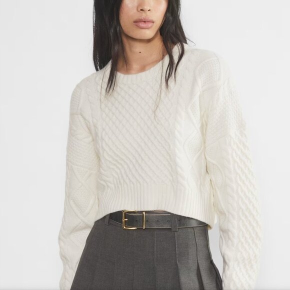 Peggy Cropped Sweater-Merino wool cropped cable-knit sweater - Picture 2 of 5